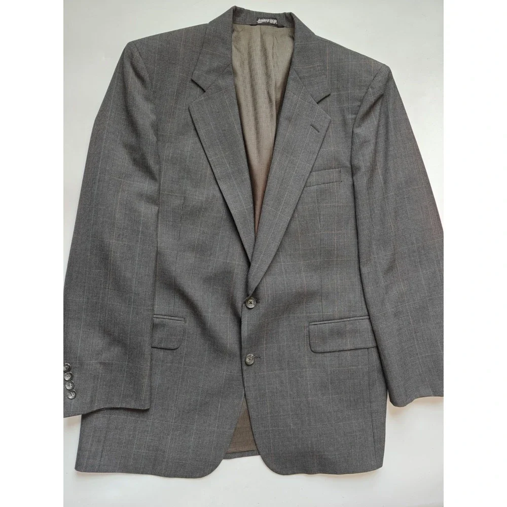 Halston Vintage 41R Gray Plaid Blazer Mens 2 Button Sport Coat USA Wool